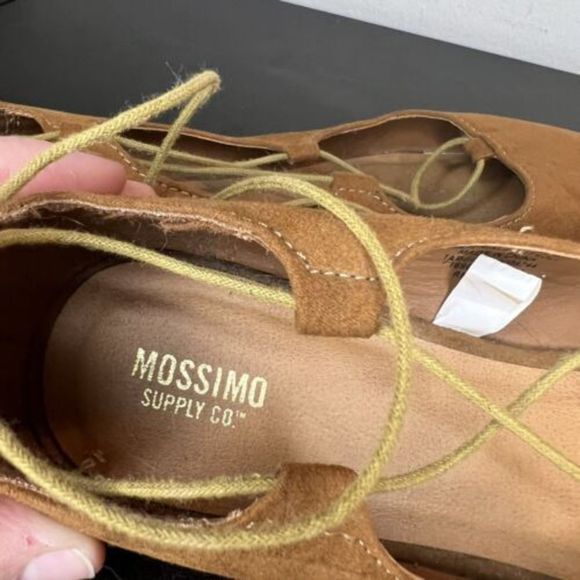 Mossimo Supply Co. Tan Camel Suede Flats Women's Size 10 Pointed Toe Lace Up - Picture 7 of 16